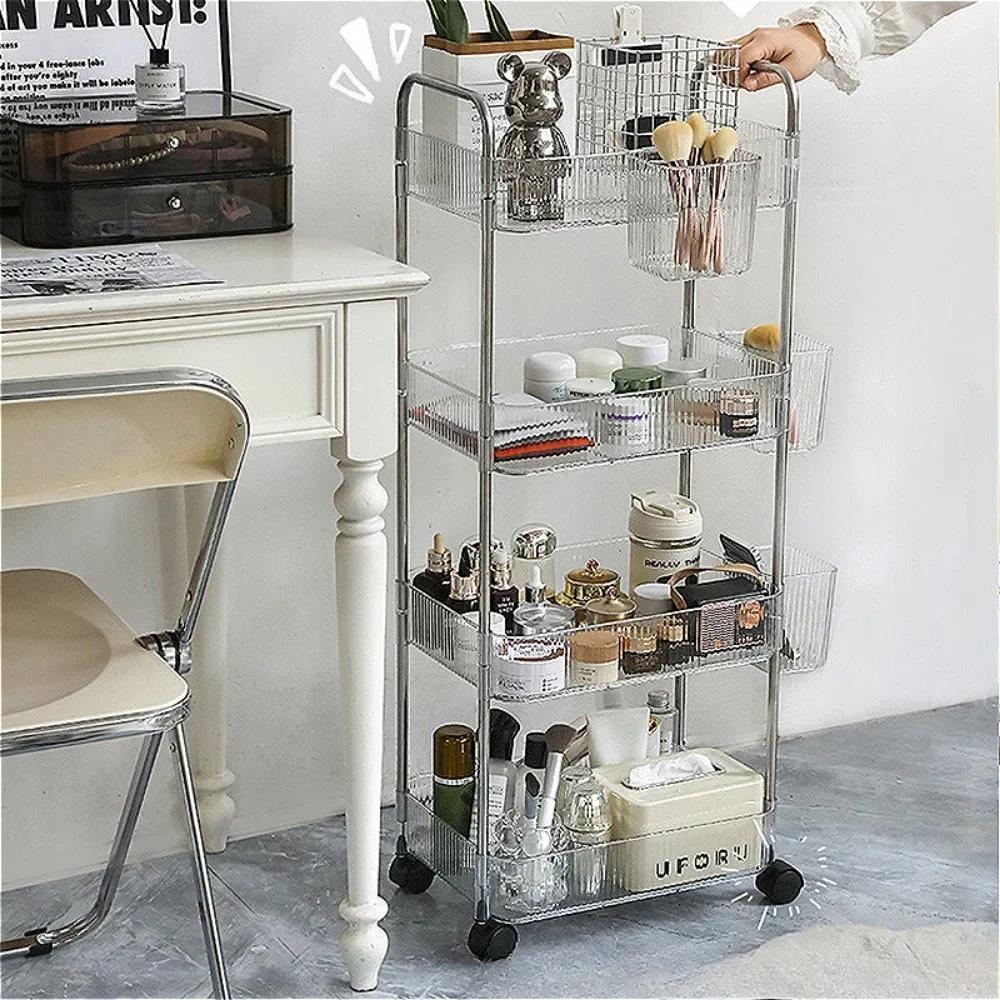 Transparent Rolling Cart Storage Shelfs Multilayer Multifunctional Simple and Modern Trolley Mobile Shelf Multi-Layers Storage