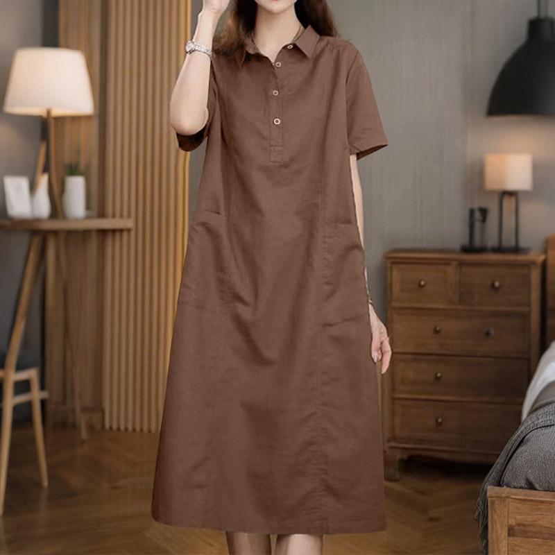 

Жіноча повсякденна вільна сукня-сорочка з коротким рукавом ZANZEA 5XL коричневий