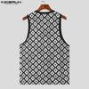 INCERUN Men Plaid Sleeveless Tops Summer U Neck Casual Tanks Vest