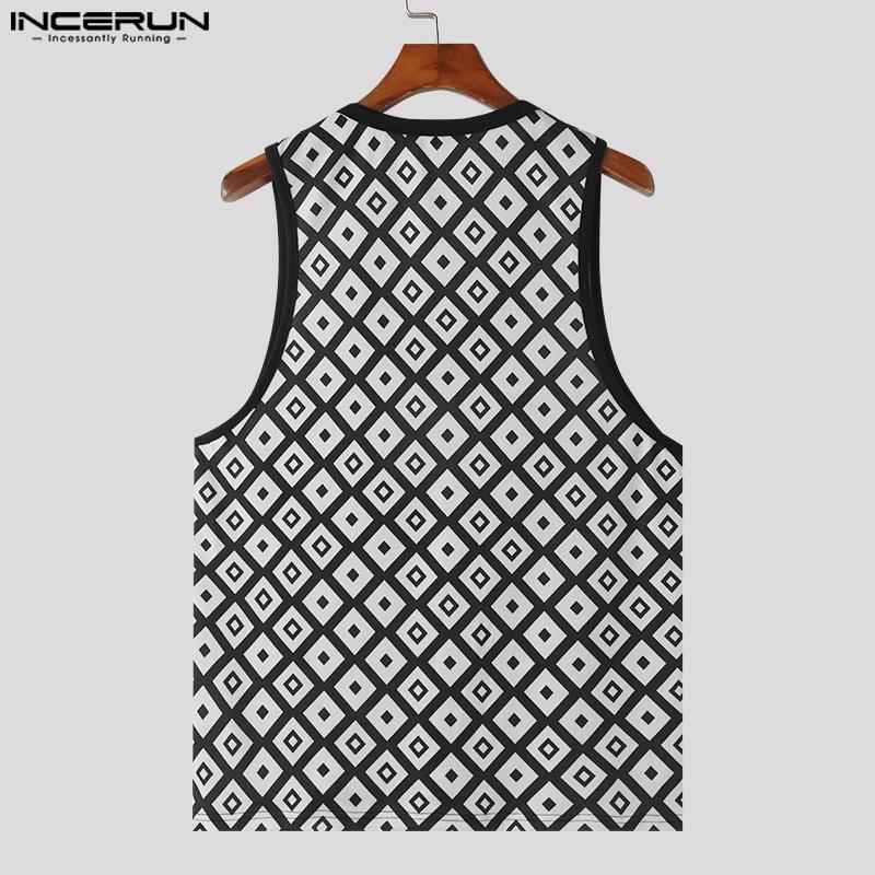 INCERUN Men Plaid Sleeveless Tops Summer U Neck Casual Tanks Vest
