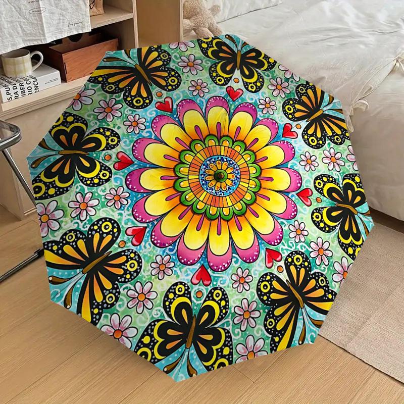 

1pc Butterfly Mandala Automatic Folding Umbrella, 8 Ribs Iron Frame, Suitable for Outdoor Travel and Daily Use yy251120196