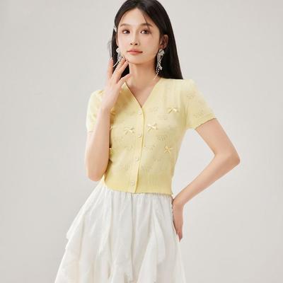 A Short Women's Summer Knitted Top with A Court Style and French Gentle Charm