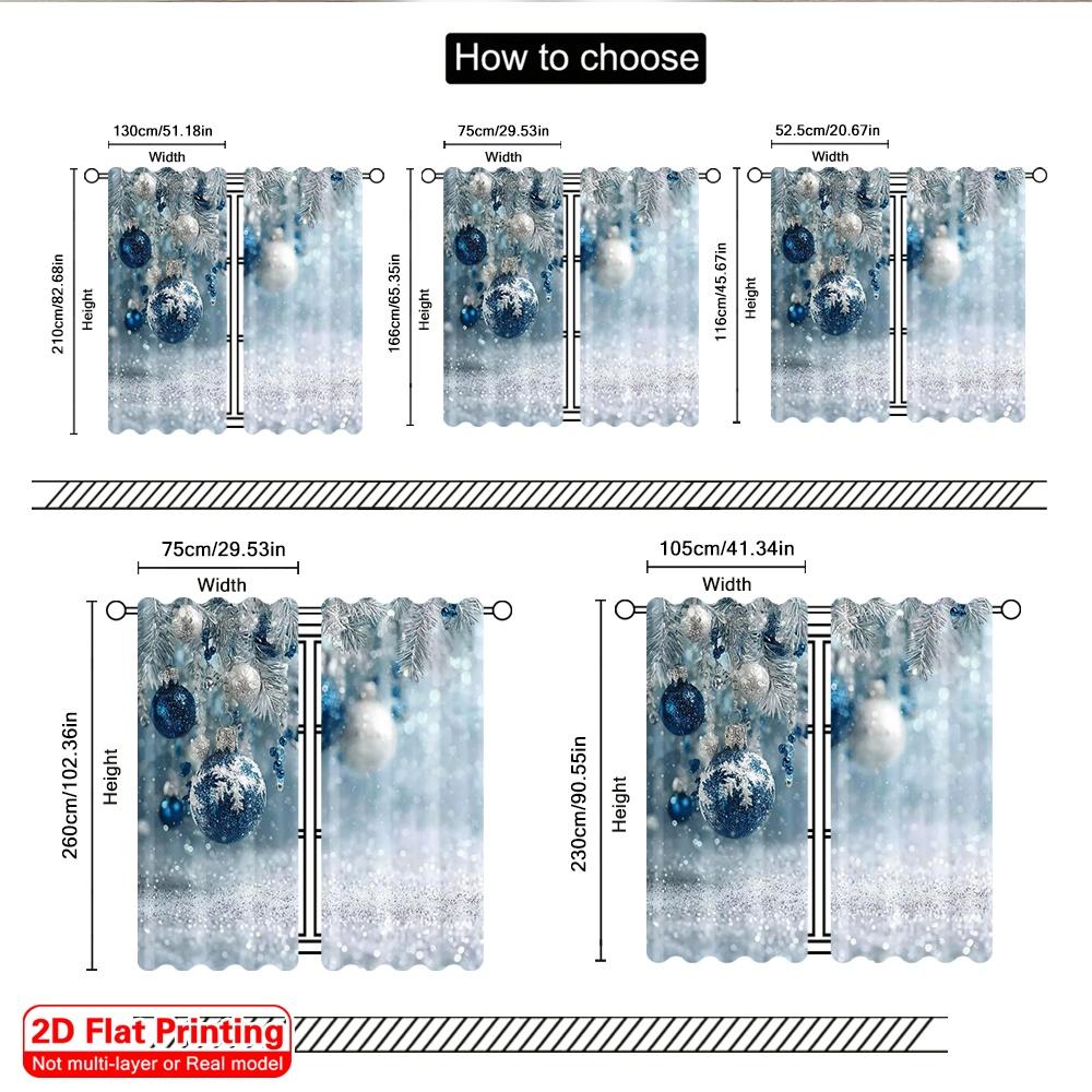 Flat Printing Merry Christmas Party Curtains Blue Snowflakes Fabric Without Electricity Family Curtain Set Of 2 Made Polyester Washable