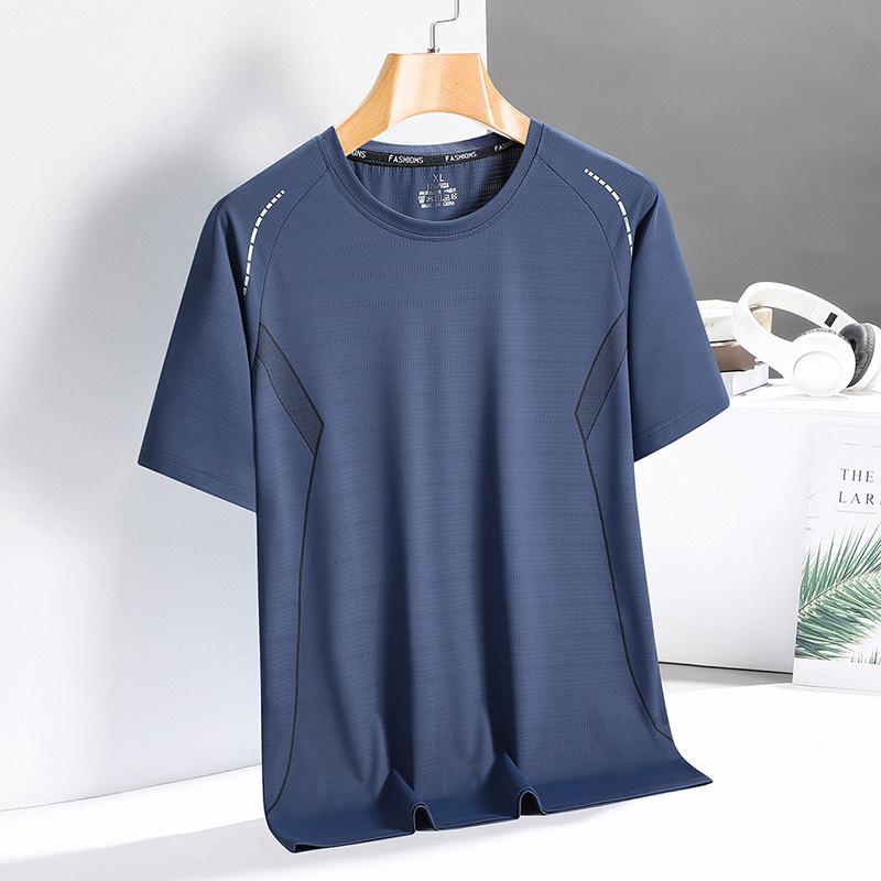 Summer Thin Quick Drying T-shirt Ice Silk T-shirt Quick Drying Short Sleeved Ice Silk Top Round Neck Sports Outdoor Slim Fit T-shirt