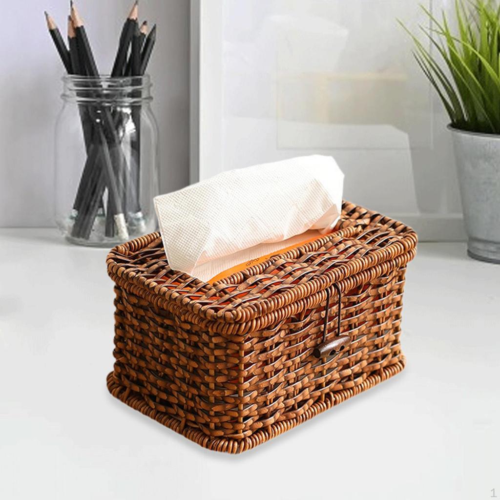 Tissue Box Cover Facial Dispenser Woven Napkin with Lid for Living Room