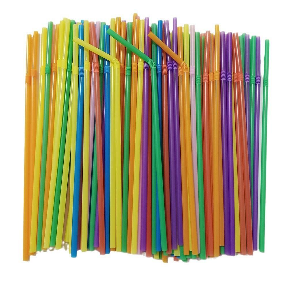 Food Grade Colored Flexible Plastic Drinking Straws For Juice And Milk Tea 100 Pack