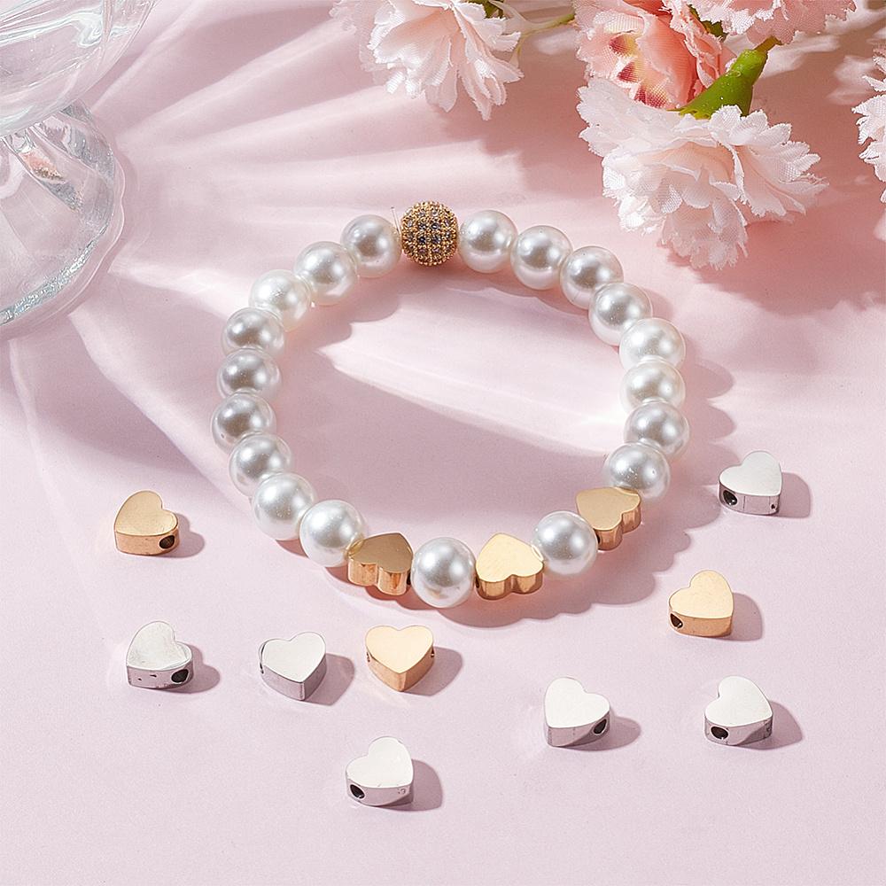 304 Stainless Steel Beads, Heart, Mixed Color, 8x9.5x3mm, Hole: 2mm, 2 colors, 6pcs/color, 12pcs/box