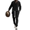 Spring and Autumn Men's Casual Trousers V-Neck Jacquard Sweater Two-Piece Set