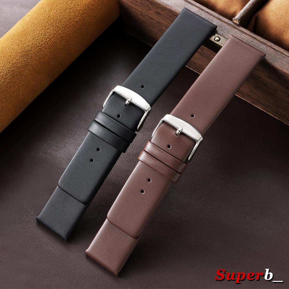 12/14/16/18/19/20/21/22/24mm Soft Material Cowhide Watch Band Brown Black Genuine Leather Straps Universal Men Women Wristband