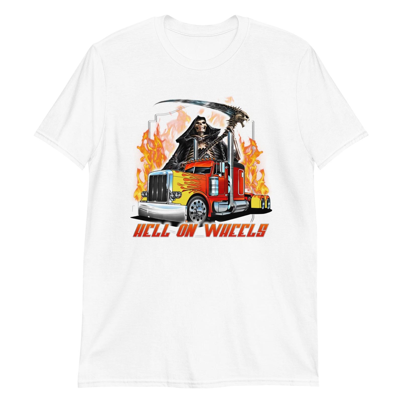 Truck Driver Unisex T-Shirt Gothic Skeleton Death Punk Metal Rock Hell Cab XL