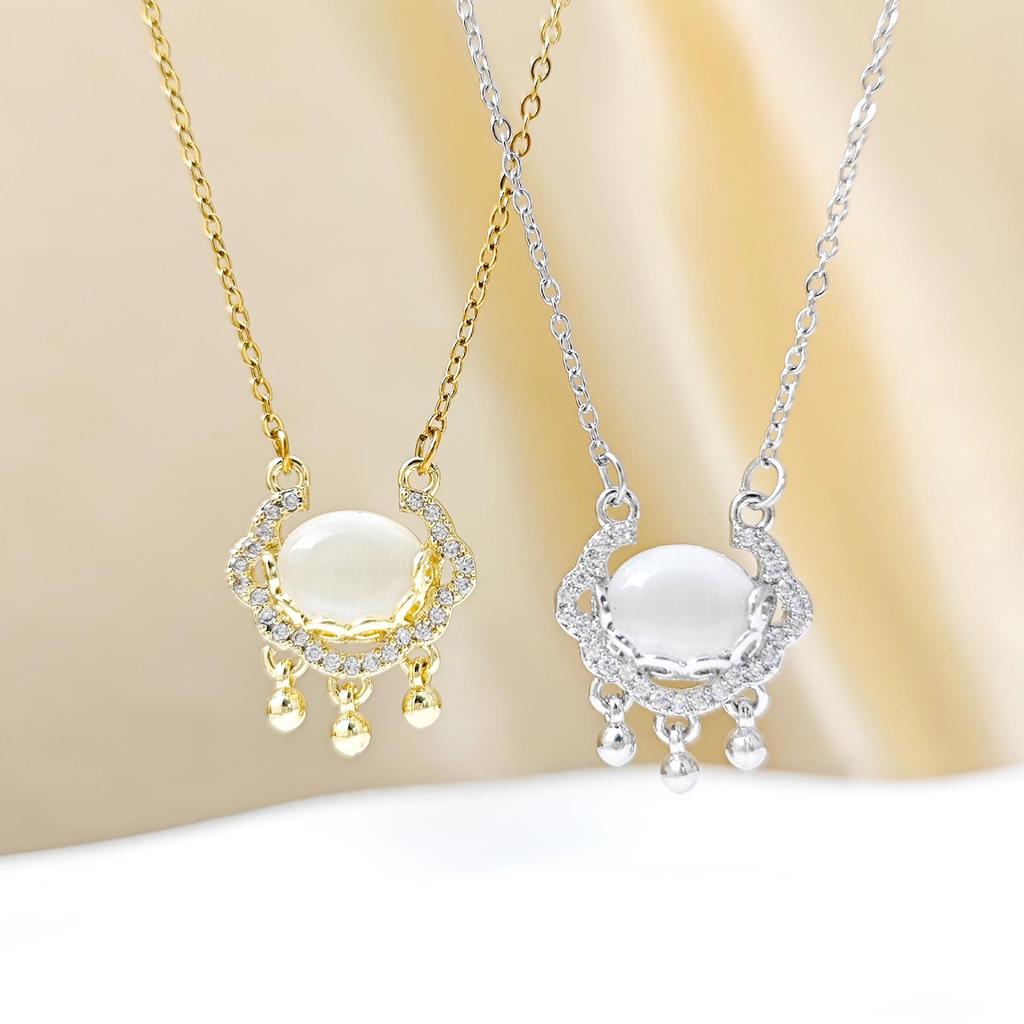 White Agate Ruyi Peace Lock Necklace - Ethnic Style Luxury Jewelry for Women