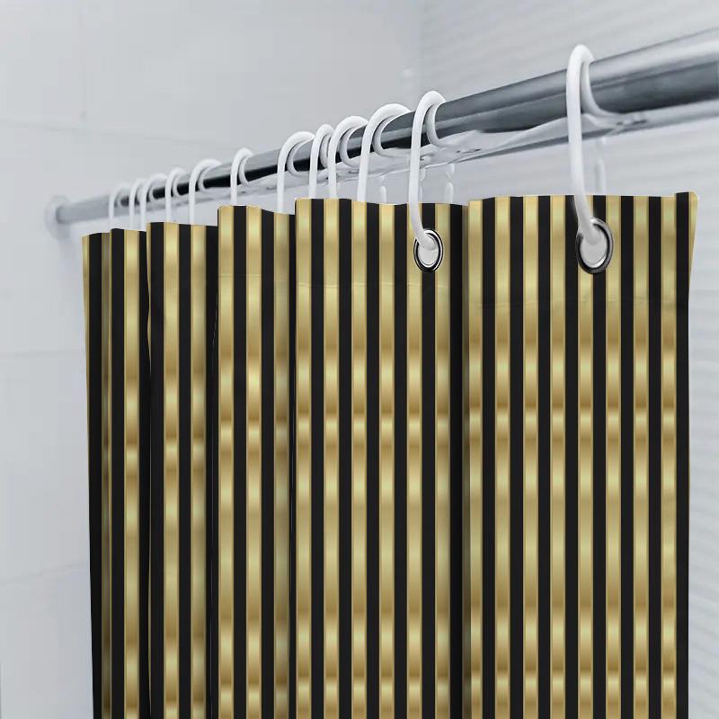 Schwarz Gold Duschvorhang Modernes Streifen Design Für Badezimmer Dekor 72 X 84, Luxuriöses Goldenes Wasserabweisendes Wasserdichtes Stoff Dusch