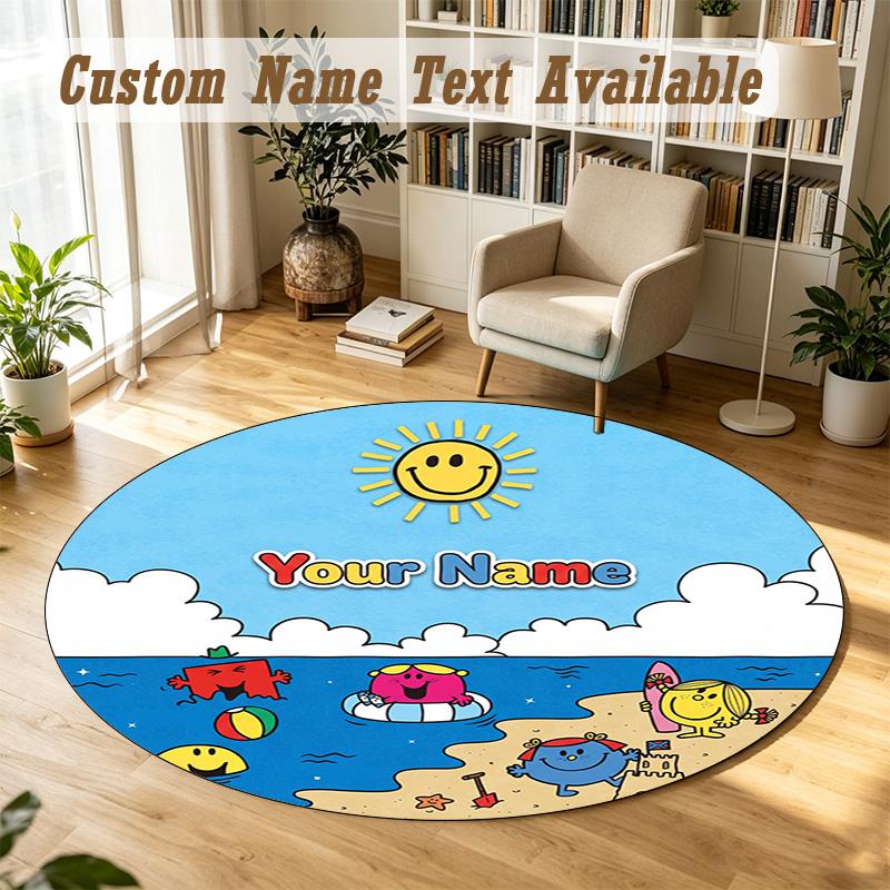 Round Rug Custom NameMr. Men & Little Miss Pattern Non Slip Carpet Home Floor Decor