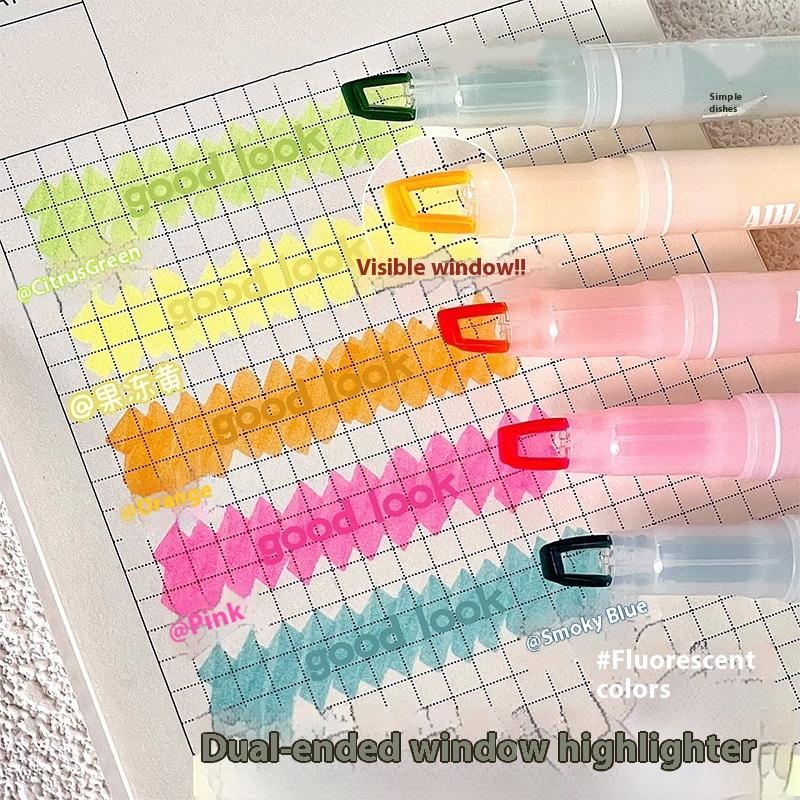 5 Colori/Set Set Pennarelli Evidenziatori a Doppia Punta Pennarelli Evidenziatori con Punta a Finestra Marker Cancelleria Scolastica