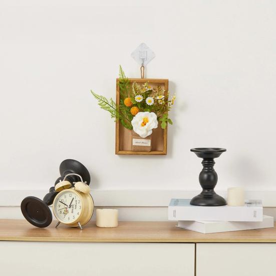 Artificial Plants Wall Decor, Rustic Farmhouse Wall Hanging Planter, Vintage Wood Framed Fake Plants Holder for Indoor Living Room, Kitchen, Bedroom