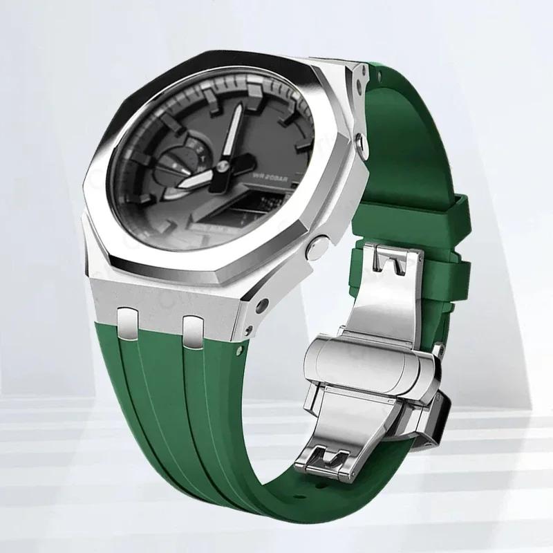 Mod-kit för Casioak GA2100 GA2110 Metallfodral Bezel Gummiarmband För Casioak GAB2100 2110 Modifieringssats Fodral Med Skruvkorrigering