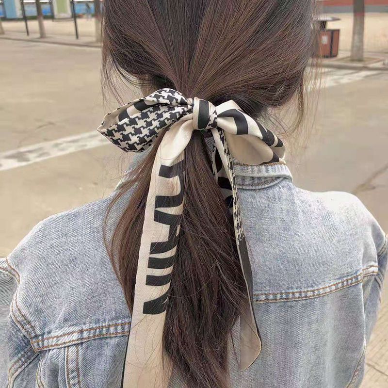 Elegant Plaid Headbands Silk Scarf Hair Rope With Beautiful Houndstooth Design For Women