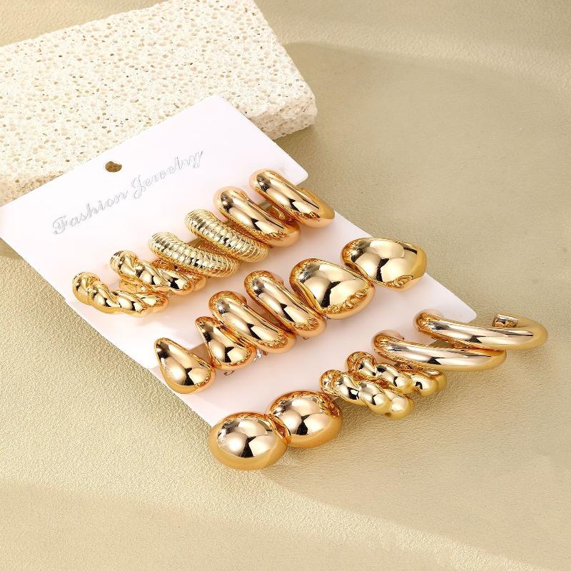 Texture Geometry Multi Shaped Women'S  Ring Earring Set Elegant  Style Unique Design Earrings