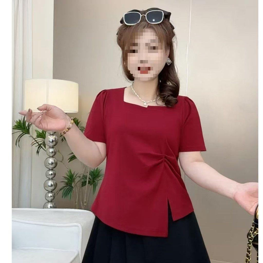 Oversized T Shirt For Women With Square Neck Short Sleeve Casual Top For Summer Comfort
