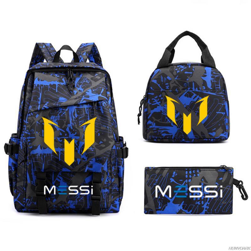 Football Star Peripheral Backpack, Primary And Secondary School Student Schoolbag Three-Piece Set, Lunch Bag, Pencil Bag Set, College Style
