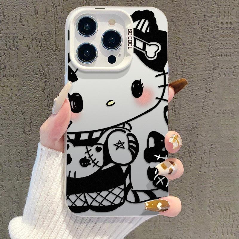 

Black & White Hello Kitty Case for iPhone 11-X, 14Pro, 15Plus, 16ProMax iPhone 16