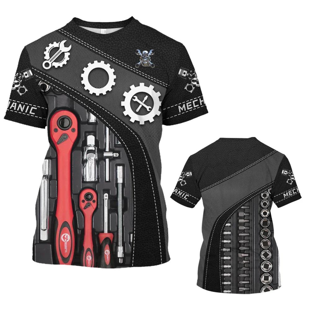 Letní móda Ležérní pánské nadměrné tričko Běžná trička 3D potisk Vzor mechanického nástroje High Street Kulatý výstřih Krátký rukáv