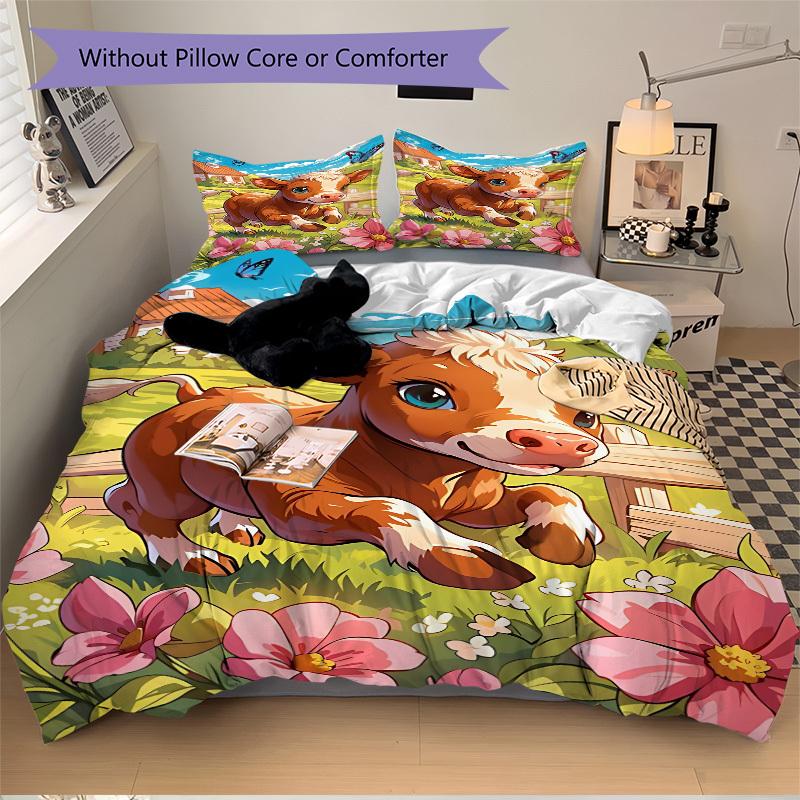 3pcs Cow Print Bedding Set - 1 Duvet Cover + 2 Pillowcases(Core Not Included), Machine Washable Polyester, All-Season Comfort, Bedroom Decor