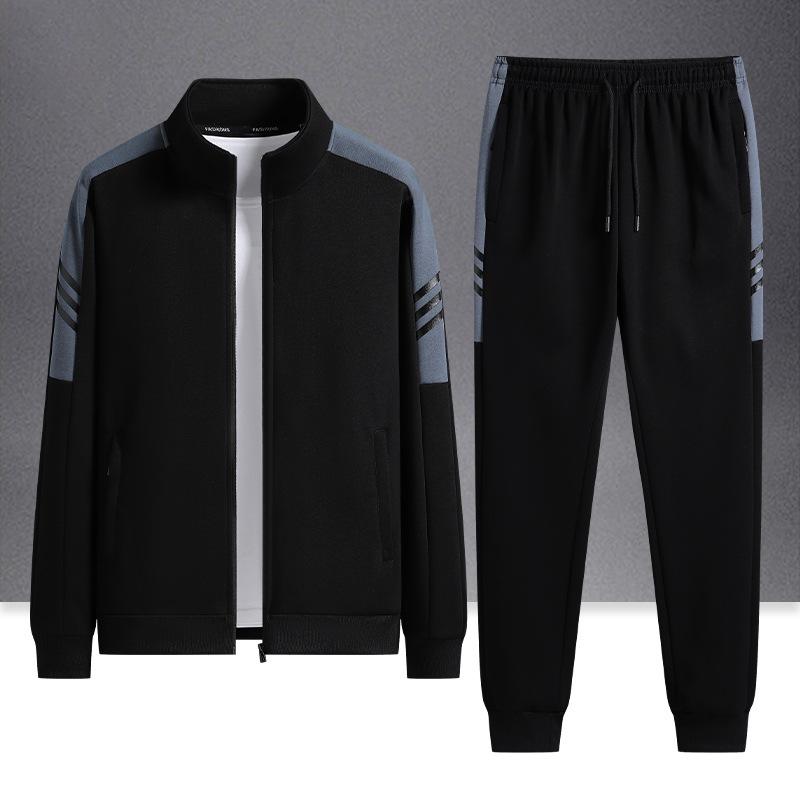 Men's Plus Size Sportswear Cardigan Set, Stand Up Collar Two-piece Set, Sports and Casual Men's Clothing