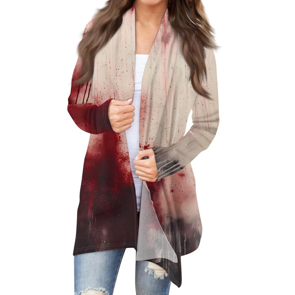 Women's Halloween Print Long Sleeve Front Cardigan Printed Top Lightweight Jacket