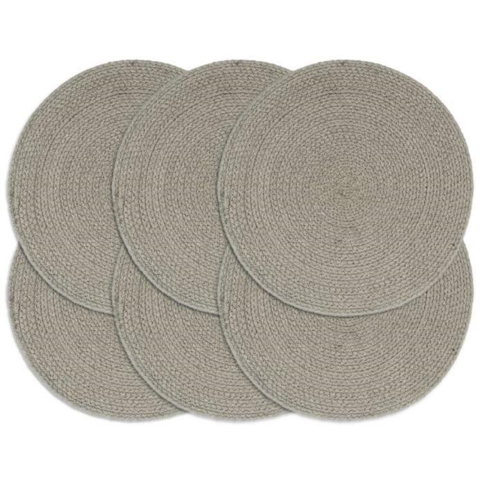 VidaXL Napperons 6 pcs Gris Plain 38 cm Rond Coton