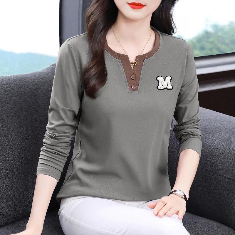 Tricou cu mâneci lungi pentru femei, articol nou de toamnă și iarnă, mamă de vârstă mijlocie, mărime plus, grăsuță, mm, larg, top pentru femei, cămașă de bază