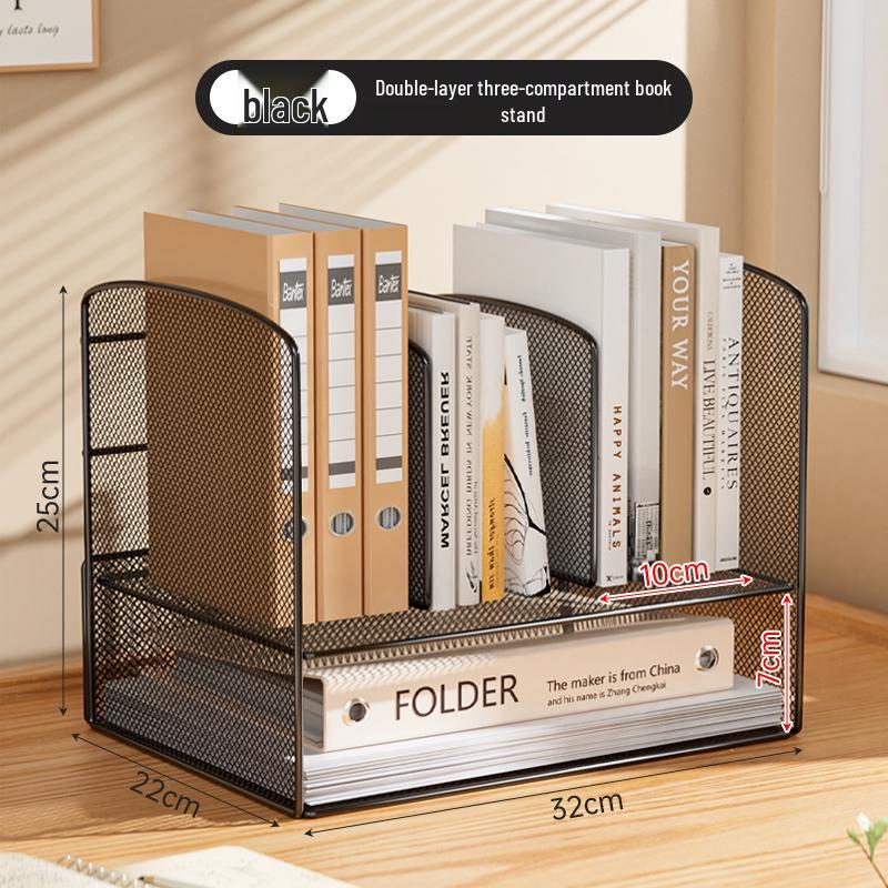 Metal Desktop File Organizer: Office Folder Storage & Bookend Rack