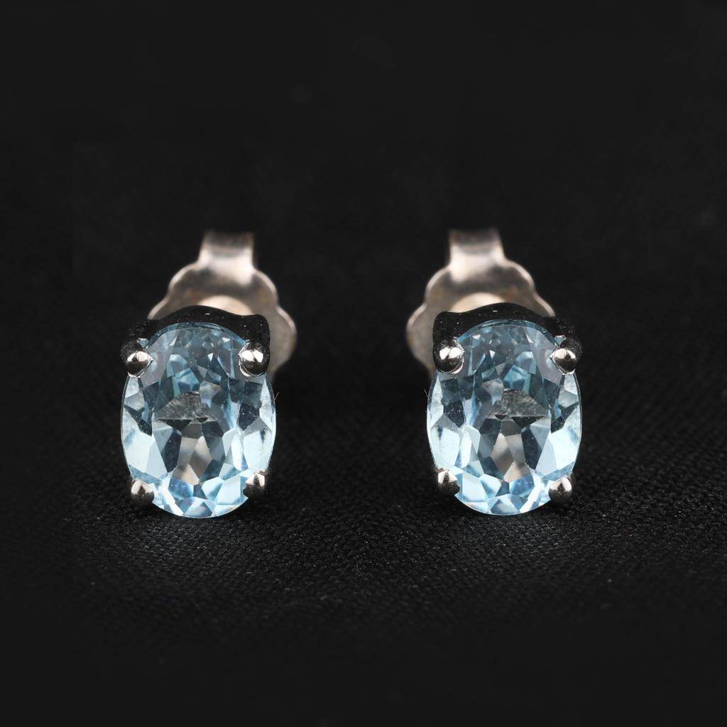 925 Silver Blue Topaz Oval Earrings Women Elegant Gemstone Jewelry Gift