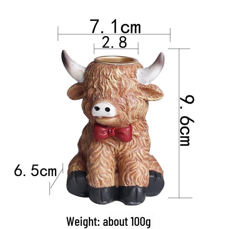 Tibetan Yak Resin Candlestick Ornament for Living Room or Office Decor