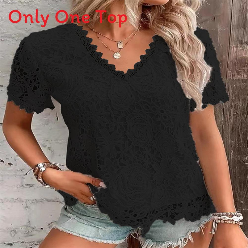 Euro Style T Shirt With Lace Trim For Women Spring Casual Fashion Top