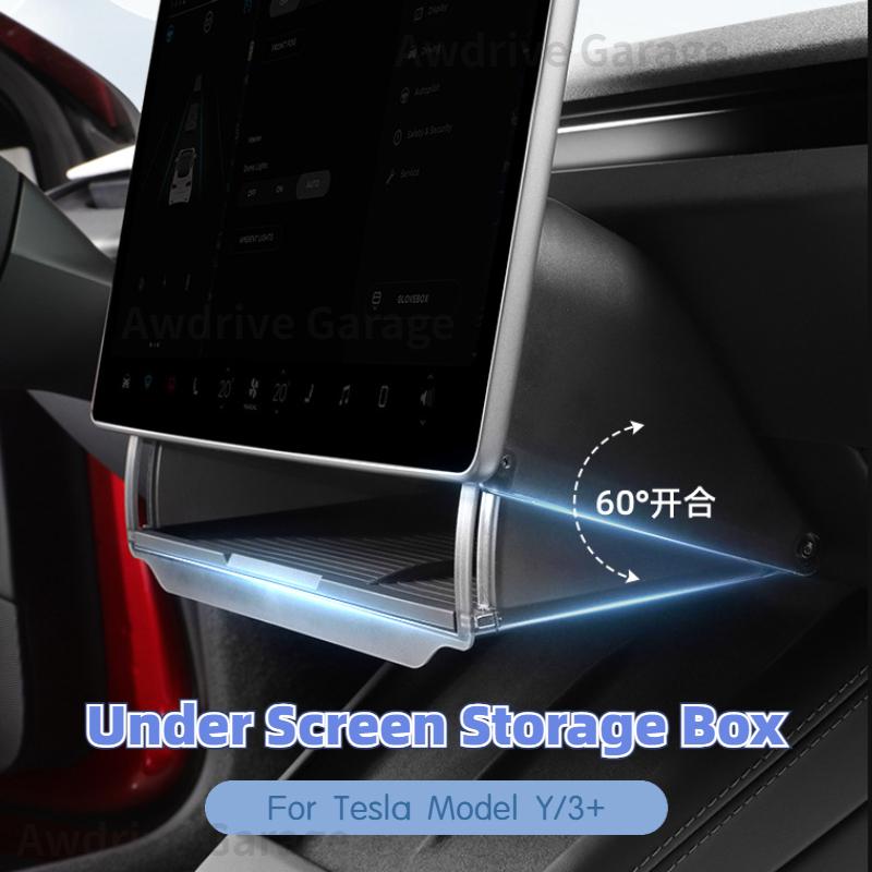 Under Screen Storage Box for Tesla Model Y/3+ Highland Model Y juniper Central Control Hidden Storage Organizer Tray Accessories