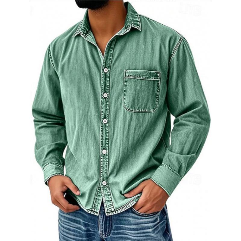 Nuova Camicia di Jeans da Uomo con Collo a Lapel Primavera Workwear Americano Retro Top Versatile