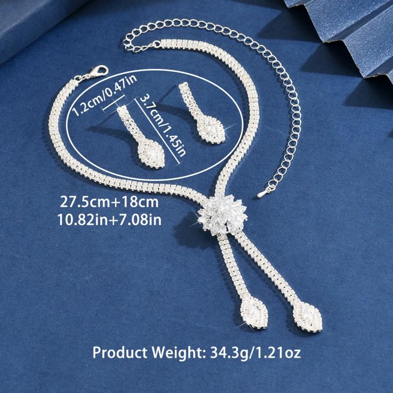 Floral Zircon Necklace Set Women Plated Bridal Jewelry With Earrings Elegant Wedding Party Accessory