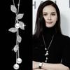 Women Sweater Chain Leaf Faux Pearl Rhinestone Decor Tassel Alloy Clothes Jewelry Dating