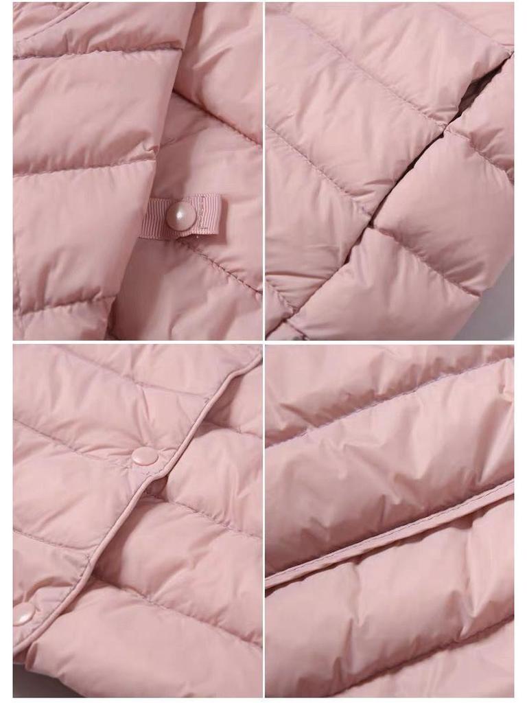 Women's 90% White Duck Down Lightweight Round Neck Jacket, Collarless, Solid Color, Warm & Simple Short Coat for Autumn/Winter.