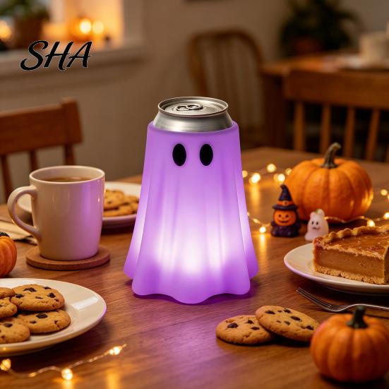 Ghost Can Holder 3D Printed Halloween Holder, Glow?in?the?Dark Soda Beverage Sleeve Cup Cover, Cute Tabletop Decor for Party Supplies Luminous