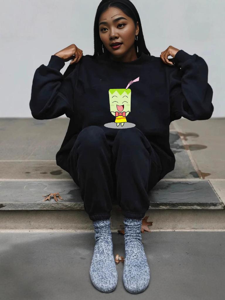 Women's Long Sleeve Versatile Letter Print Sweatshirt, Heavyweight Casual, Mid-High Neck, for Spring and Autumn