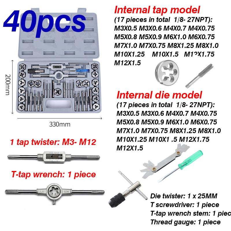 12/20KS Sada závitníků a matric Metrický klíč Řez M3-M12 Ruční závitořezný nástroj Závitník z karbidu wolframu Matrice Nástroj pro výrobu závitů Šroubů Sada bitů