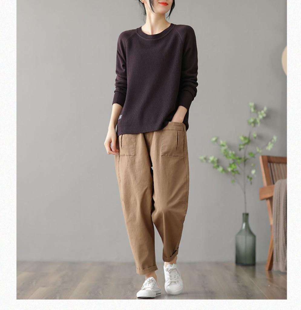 Autumn and Winter Women's Loose Plus Size Sweater Round Neck Casual Pullover Knitwear Solid Color Stretch Knit Tops Jumper