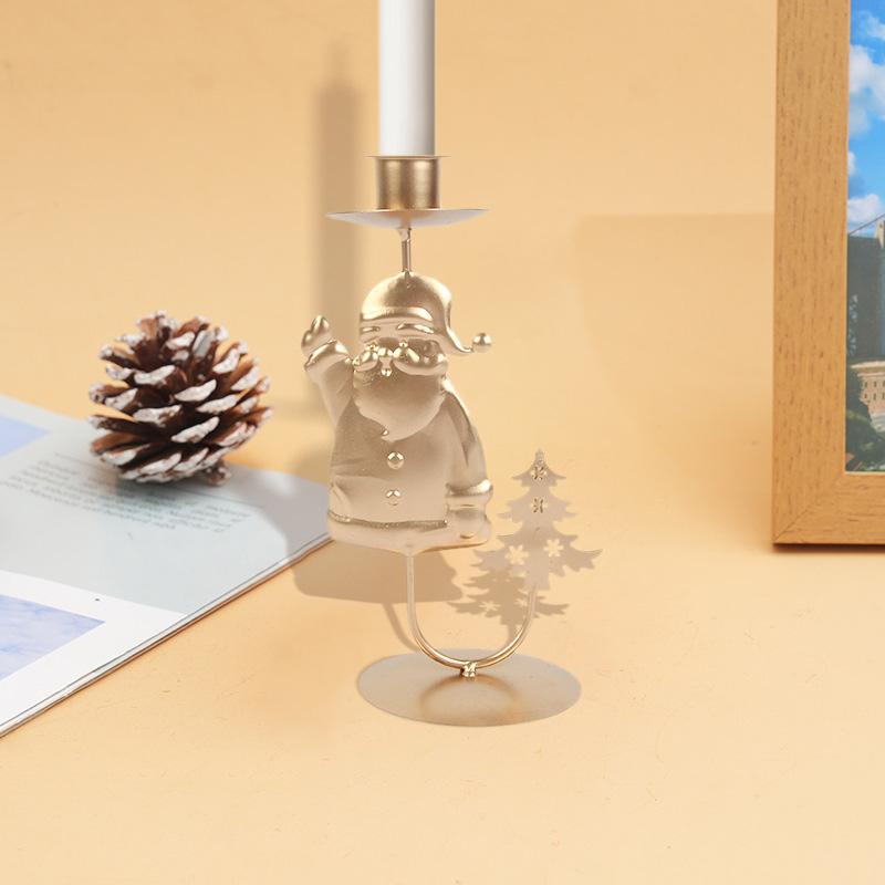 Juljärn Ljusstake Gyllene Jultomte Älg Julgran Ljushållare God Jul Nyår Hem Bordsdekoration