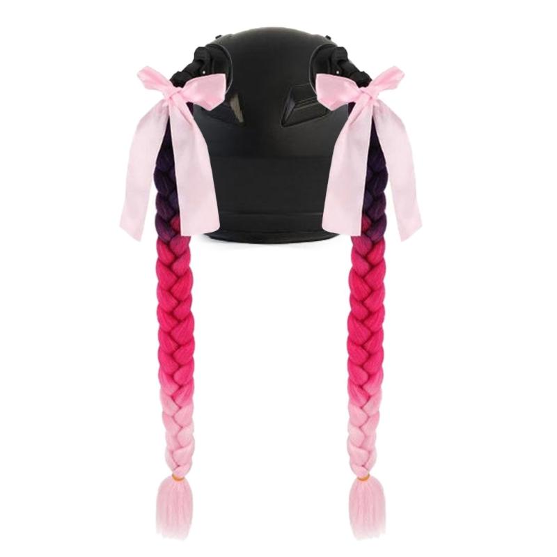 2pcs Motorcycle Helmets Ponytail with Bowknot Detachable Suction Cup Helmets Pigtail Universal Helmets Braid Multi Color