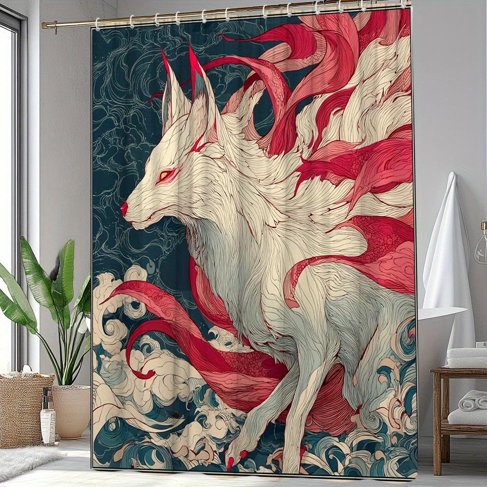 

1Pc Fox Pattern Shower Curtain, Mountain Landscape Animal Theme Bathroom Decor Polyester Fabric With 12 Hooks, 70. 8X70. 8 Inche W60H190(CM)-1 Pcs