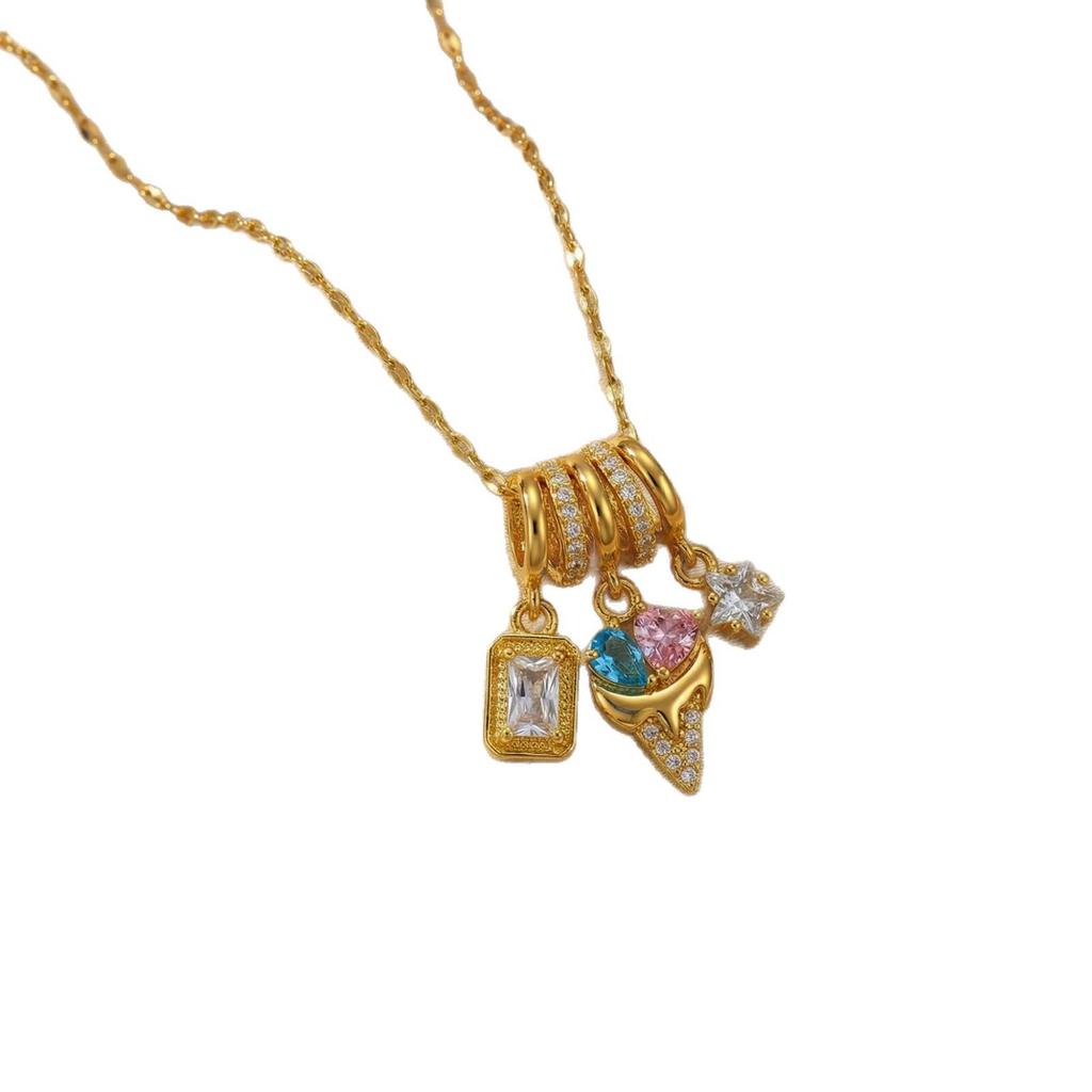 18K Gold Heart & Star Pendant Necklace with Crystal Rhinestones - Elegant Women's Fashion Clavicle Chain