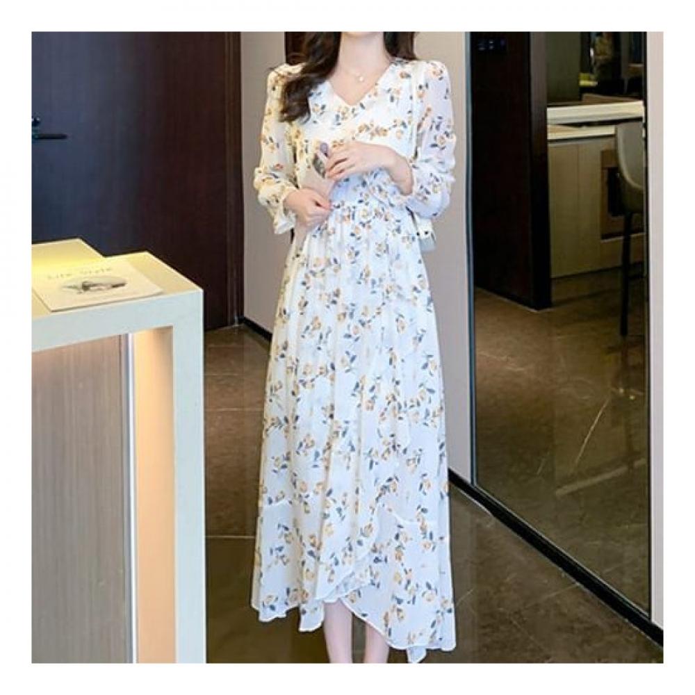 NaVaVa Women Romantic Flower Frill Long SleeVe V Neck Dress No701