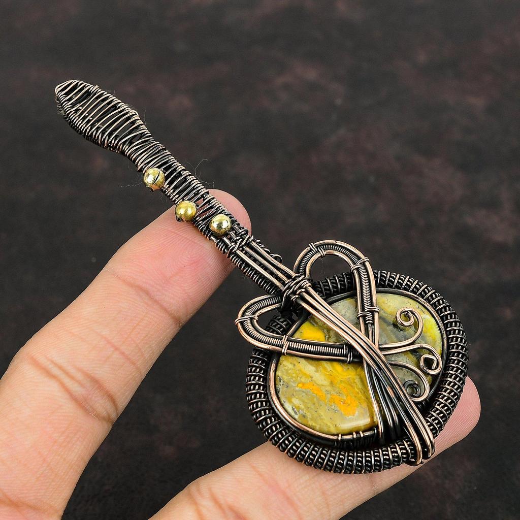 Hummel Jasper Anhänger Kupferdraht Umwickelter Anhänger Edelstein Kupfer Schmuck Erstaunlicher Gitarren Anhänger Handgefertigter Drahtwickel Schmuck Geschenk Für Sie
